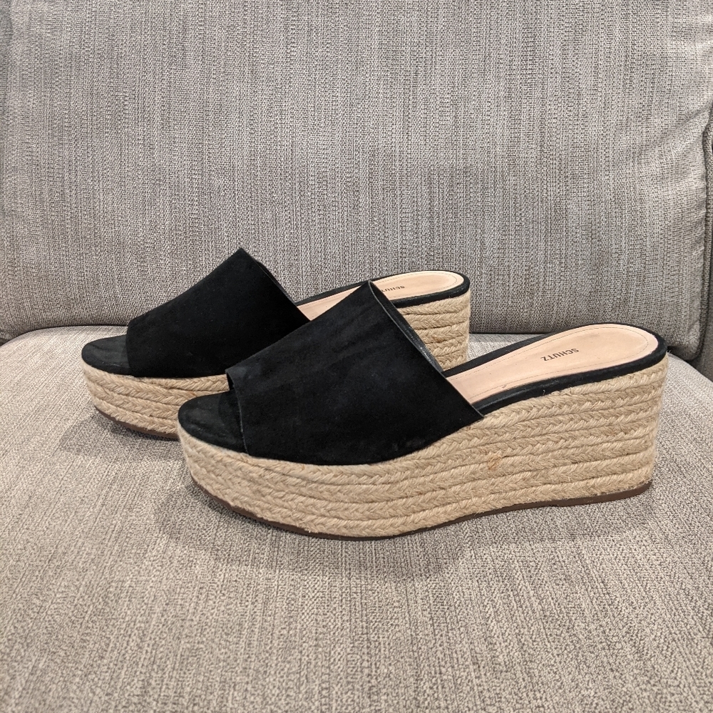 SCHUTZ Women's Thalia Espadrille Wedge Sandal Black Platform Slide Mule Shoe 9.5
